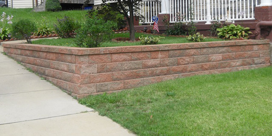 Red stone retaining wall