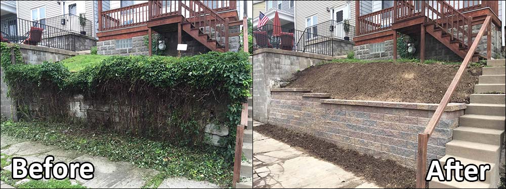 Retaining wall before & after