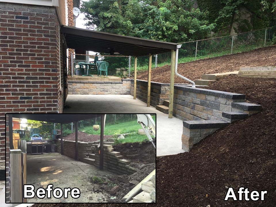 patio and wall before and after